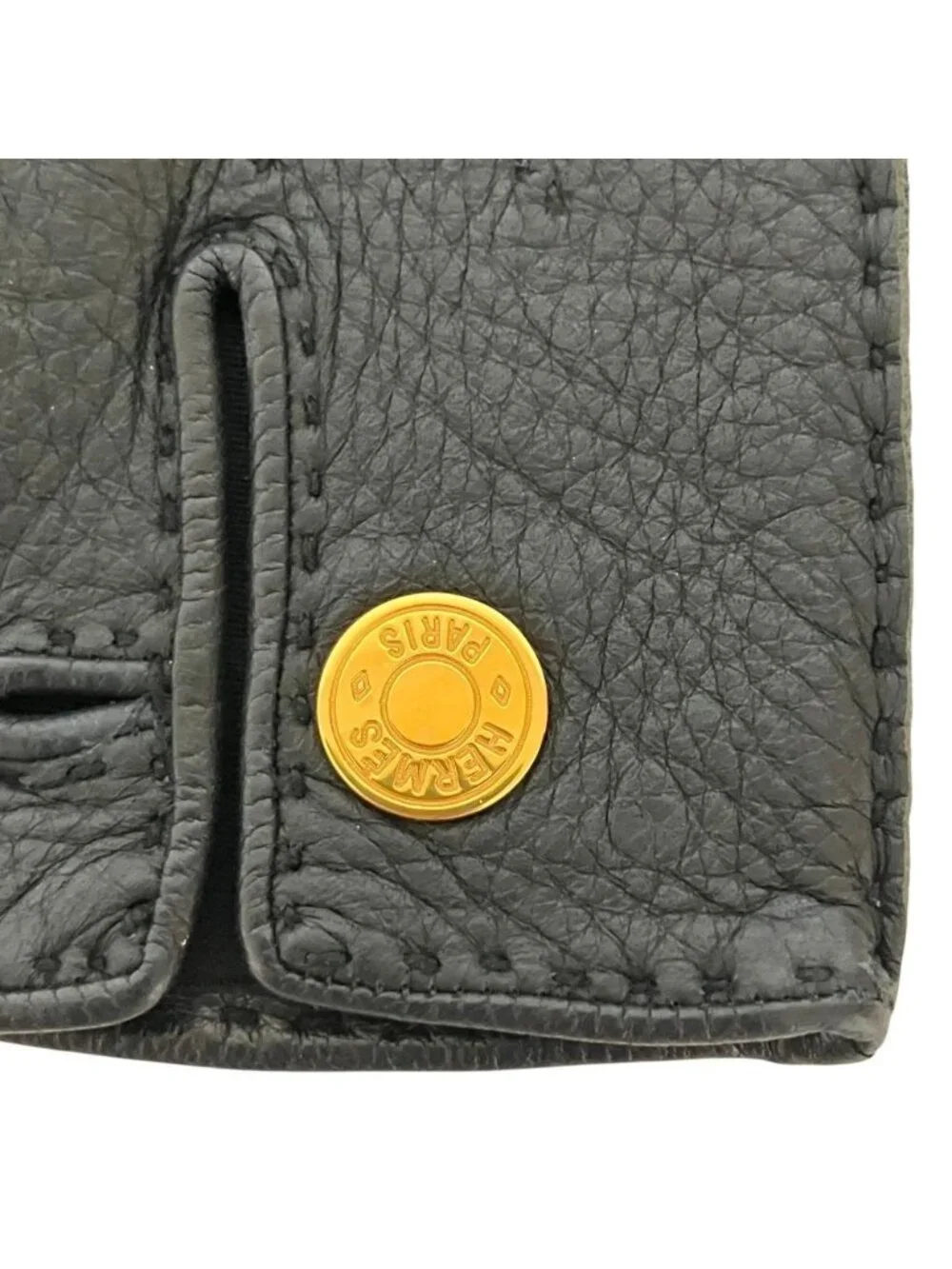 Hermes Sellier Buttons Deerskin Leather Gloves Black